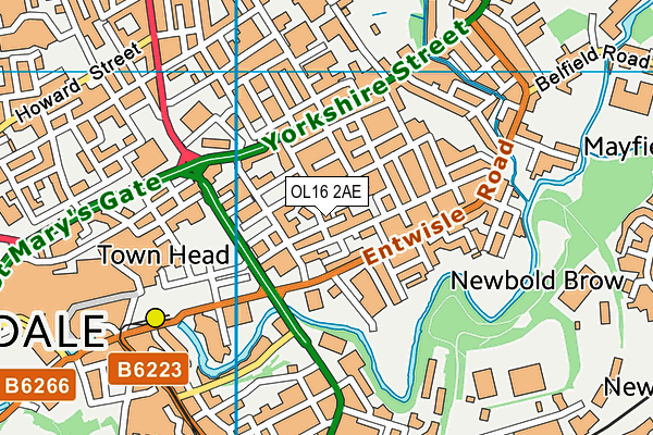 OL16 2AE map - OS VectorMap District (Ordnance Survey)