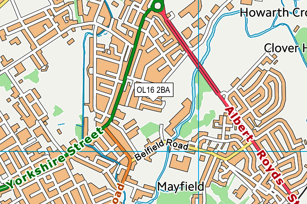 OL16 2BA map - OS VectorMap District (Ordnance Survey)