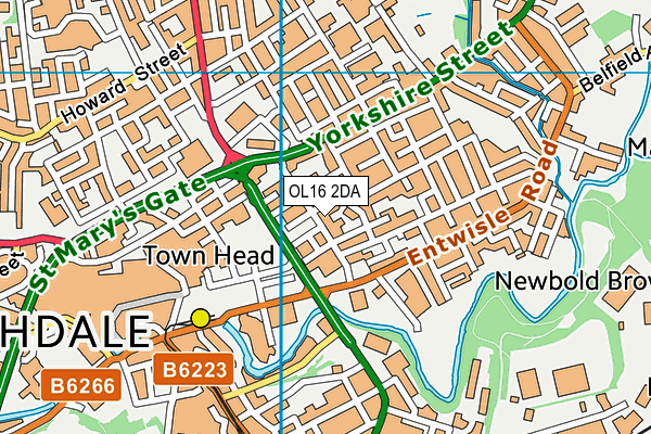 OL16 2DA map - OS VectorMap District (Ordnance Survey)