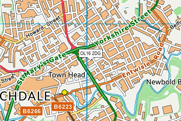 OL16 2DG map - OS VectorMap District (Ordnance Survey)