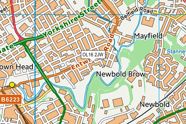 OL16 2JW map - OS VectorMap District (Ordnance Survey)