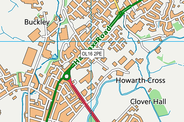 OL16 2PE map - OS VectorMap District (Ordnance Survey)