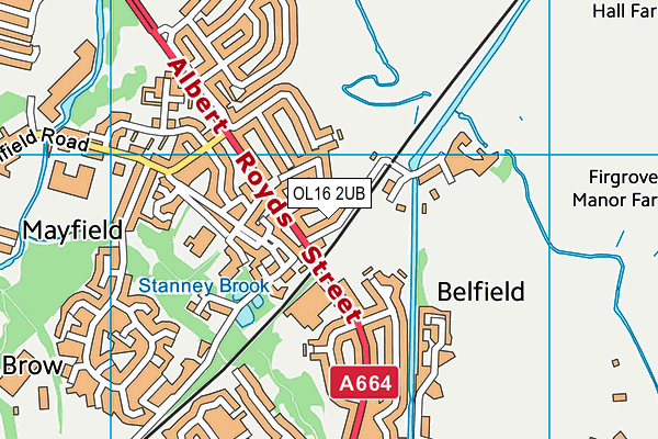 Bellfield Mill Lane (Rochdale Sacred Heart) map (OL16 2UB) - OS VectorMap District (Ordnance Survey)