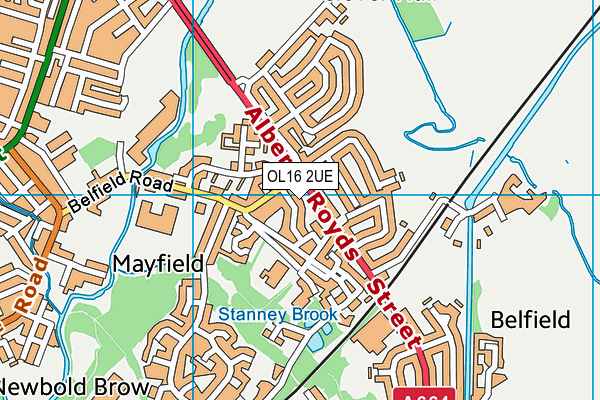 OL16 2UE map - OS VectorMap District (Ordnance Survey)