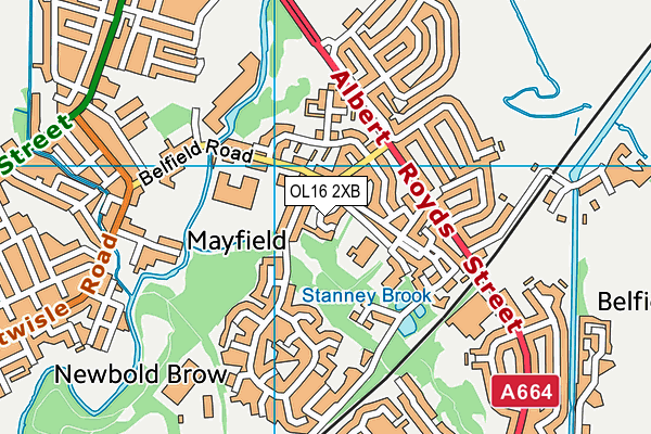 OL16 2XB map - OS VectorMap District (Ordnance Survey)