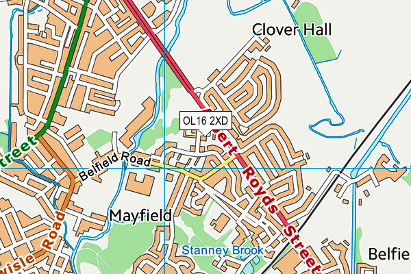 OL16 2XD map - OS VectorMap District (Ordnance Survey)