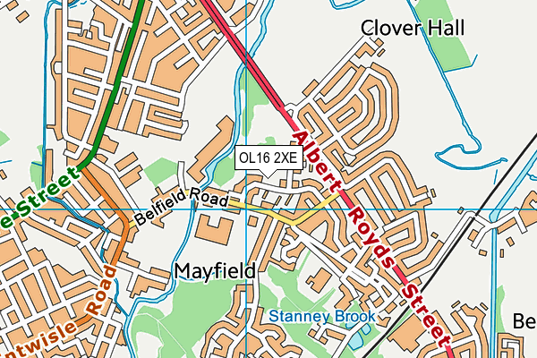 OL16 2XE map - OS VectorMap District (Ordnance Survey)