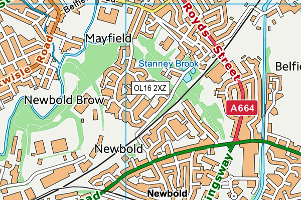 OL16 2XZ map - OS VectorMap District (Ordnance Survey)