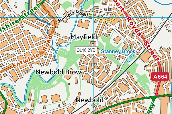 OL16 2YD map - OS VectorMap District (Ordnance Survey)