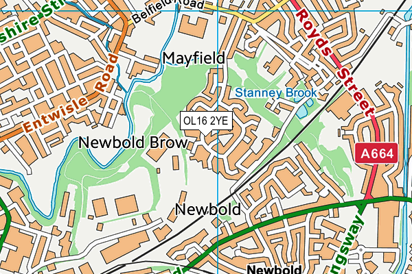 OL16 2YE map - OS VectorMap District (Ordnance Survey)