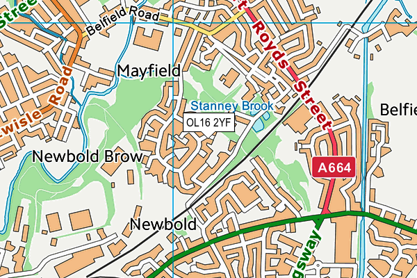 OL16 2YF map - OS VectorMap District (Ordnance Survey)