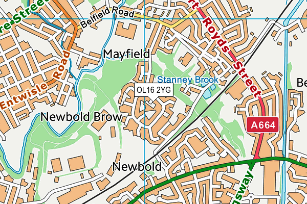 OL16 2YG map - OS VectorMap District (Ordnance Survey)