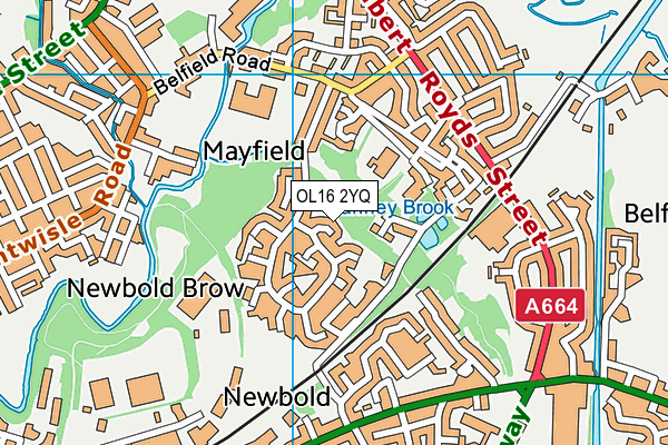 OL16 2YQ map - OS VectorMap District (Ordnance Survey)