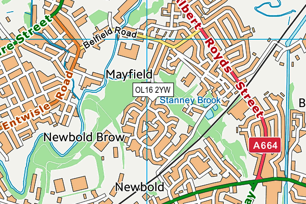 OL16 2YW map - OS VectorMap District (Ordnance Survey)