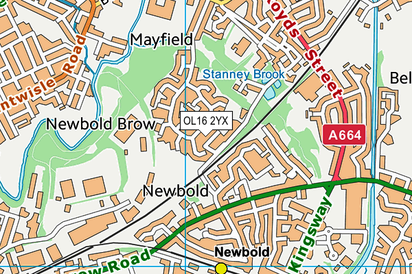 OL16 2YX map - OS VectorMap District (Ordnance Survey)