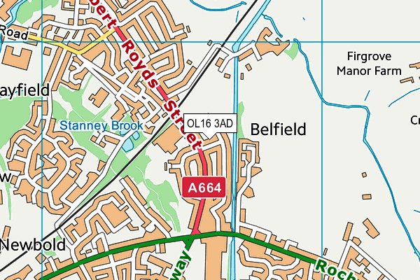 OL16 3AD map - OS VectorMap District (Ordnance Survey)