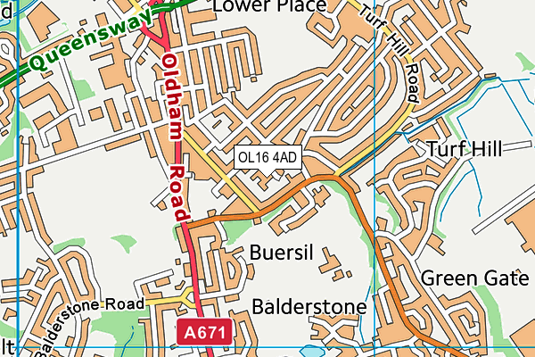 OL16 4AD map - OS VectorMap District (Ordnance Survey)