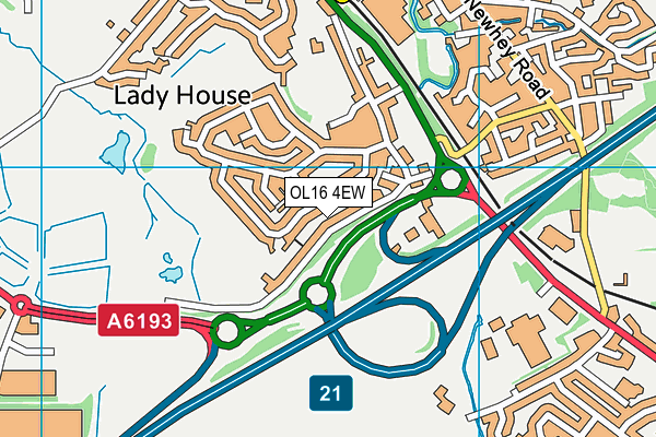 OL16 4EW map - OS VectorMap District (Ordnance Survey)