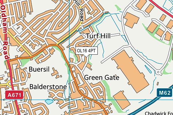 OL16 4PT map - OS VectorMap District (Ordnance Survey)