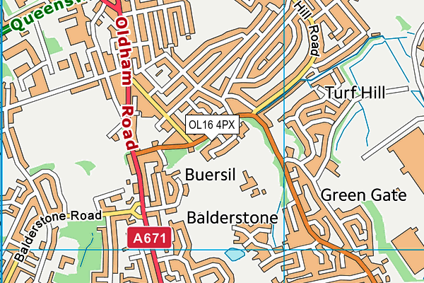 OL16 4PX map - OS VectorMap District (Ordnance Survey)