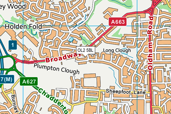 Glo Gym (Oldham) map (OL2 5BL) - OS VectorMap District (Ordnance Survey)