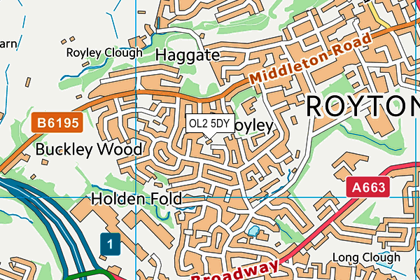 OL2 5DY map - OS VectorMap District (Ordnance Survey)
