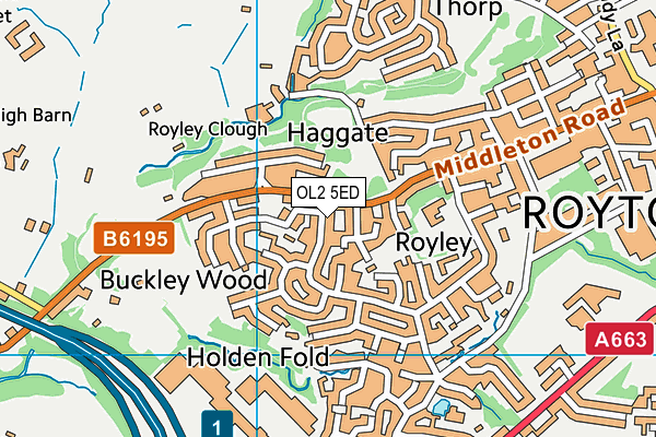 OL2 5ED map - OS VectorMap District (Ordnance Survey)