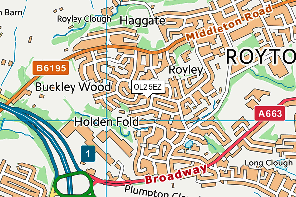 OL2 5EZ map - OS VectorMap District (Ordnance Survey)