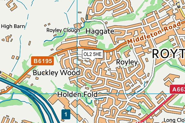 OL2 5HE map - OS VectorMap District (Ordnance Survey)