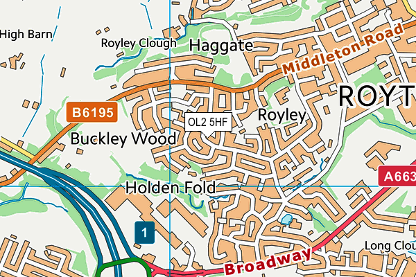 OL2 5HF map - OS VectorMap District (Ordnance Survey)