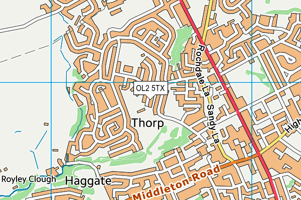Royton Cricket Club map (OL2 5TX) - OS VectorMap District (Ordnance Survey)
