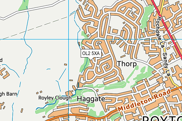 OL2 5XA map - OS VectorMap District (Ordnance Survey)