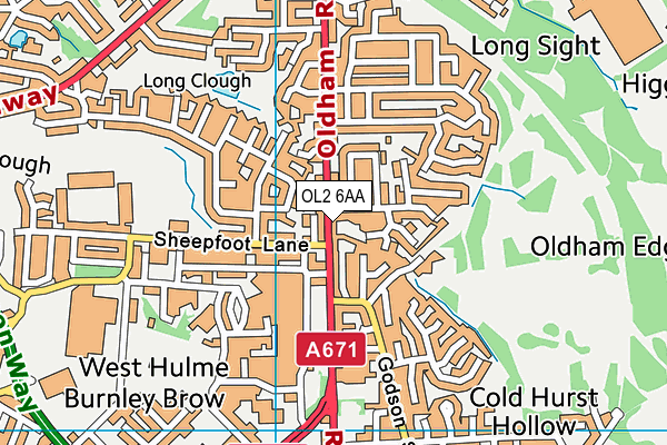 OL2 6AA map - OS VectorMap District (Ordnance Survey)