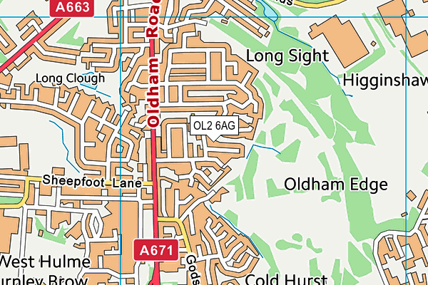 OL2 6AG map - OS VectorMap District (Ordnance Survey)
