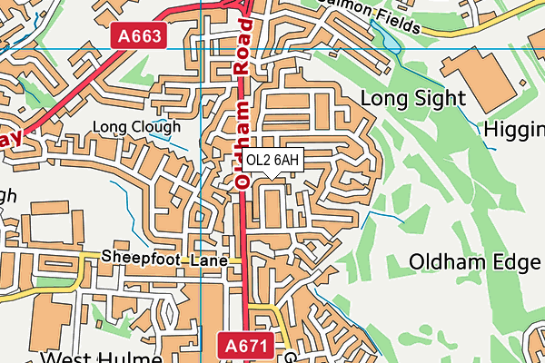OL2 6AH map - OS VectorMap District (Ordnance Survey)