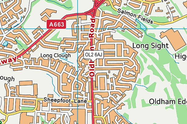 OL2 6AJ map - OS VectorMap District (Ordnance Survey)