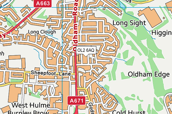 OL2 6AQ map - OS VectorMap District (Ordnance Survey)