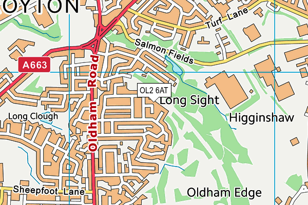 OL2 6AT map - OS VectorMap District (Ordnance Survey)