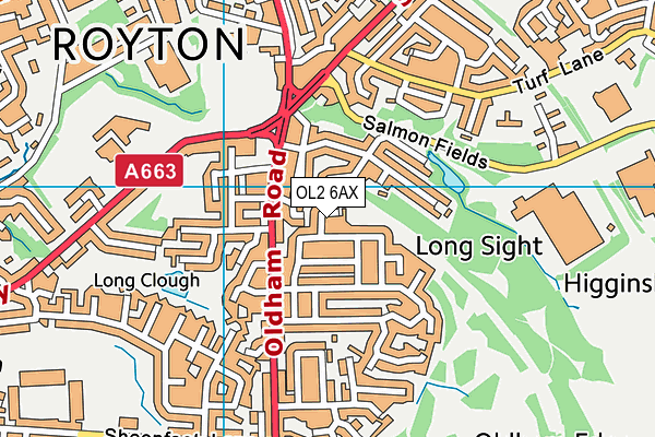 OL2 6AX map - OS VectorMap District (Ordnance Survey)