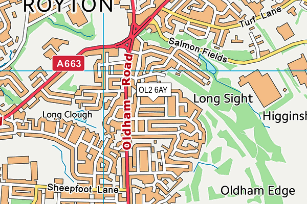 OL2 6AY map - OS VectorMap District (Ordnance Survey)