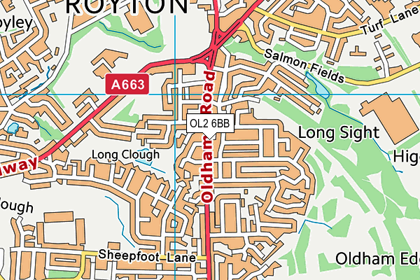 OL2 6BB map - OS VectorMap District (Ordnance Survey)