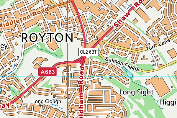 OL2 6BT map - OS VectorMap District (Ordnance Survey)