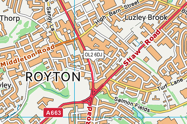 OL2 6DJ map - OS VectorMap District (Ordnance Survey)