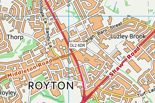 OL2 6DR map - OS VectorMap District (Ordnance Survey)