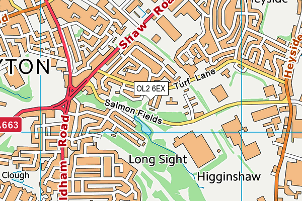 OL2 6EX map - OS VectorMap District (Ordnance Survey)