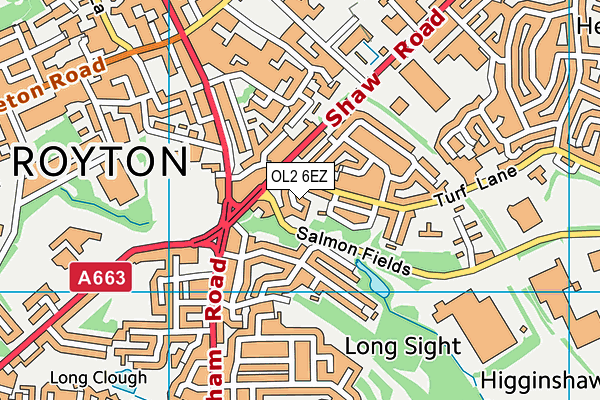 OL2 6EZ map - OS VectorMap District (Ordnance Survey)