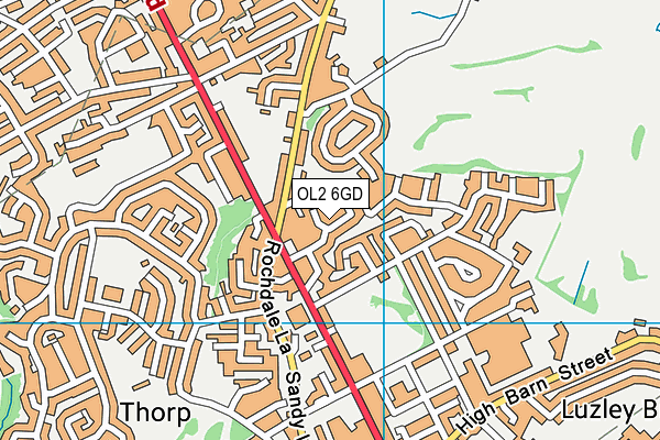 OL2 6GD map - OS VectorMap District (Ordnance Survey)