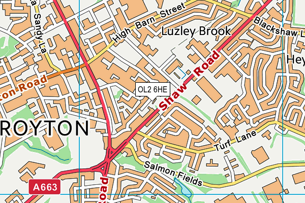 OL2 6HE map - OS VectorMap District (Ordnance Survey)