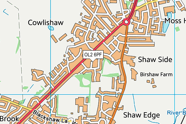 OL2 6PF map - OS VectorMap District (Ordnance Survey)