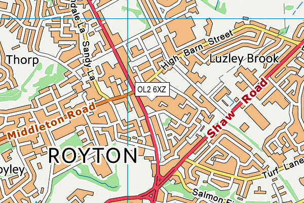 OL2 6XZ map - OS VectorMap District (Ordnance Survey)